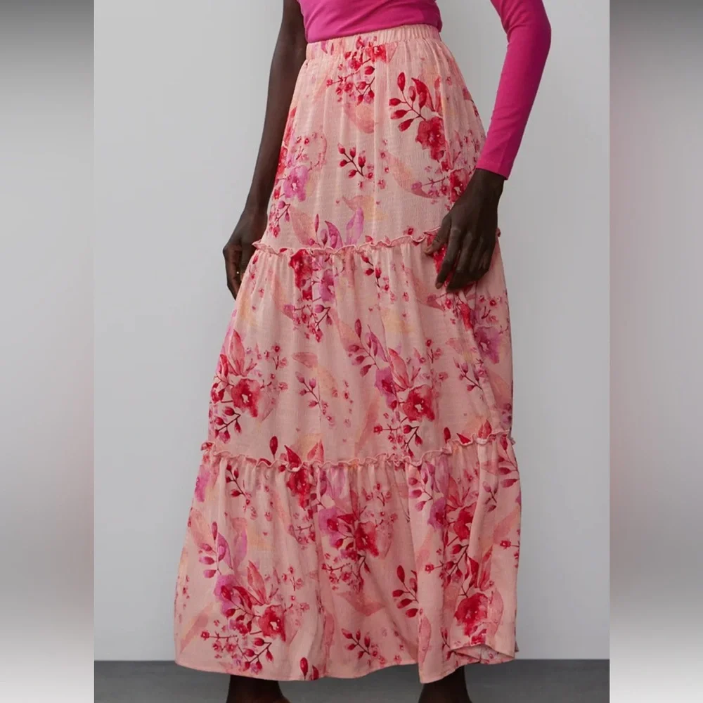 NY&C Pink Floral Tiered Skirt